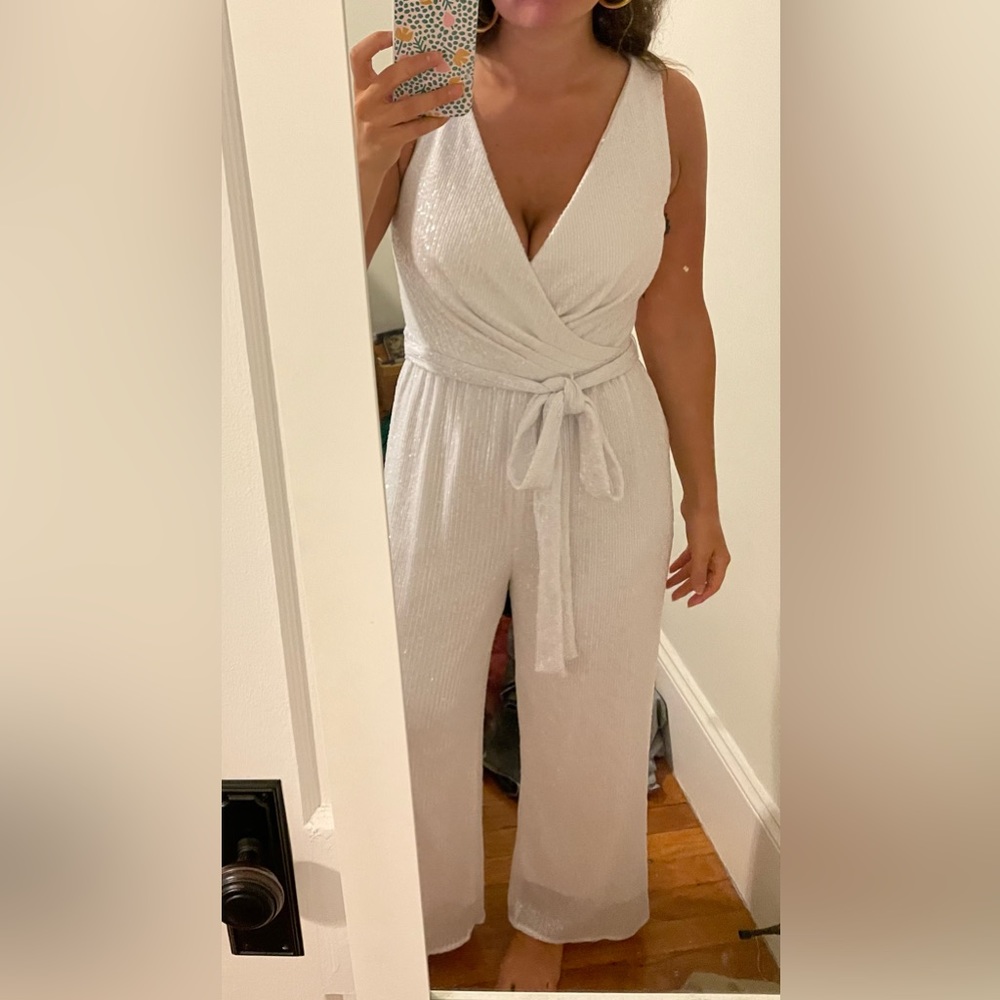Sachin & Babi white sequin jumpsuit, size 8